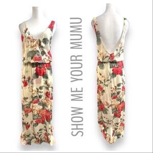 SHOW ME YOUR MUMU Ivory sheer Rose Floral Plunge Neckline & Back MAXIDRESS SZ M